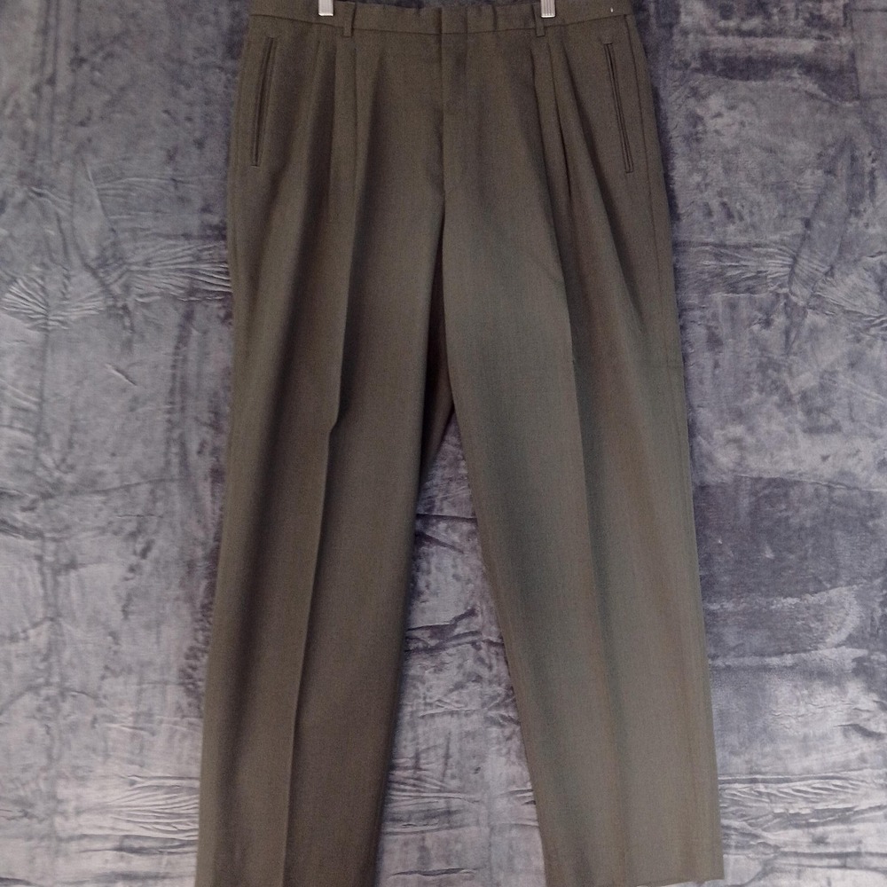 J.T.‎ Beckett Pants Mens 36x33 Olive Green Pleated Front Dress Slacks USA
